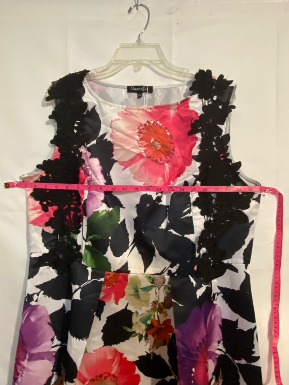 Women’s Sucrefas Floral Asymmetrical Midi Dress with Black Lace Trim Size 4XL - Picture 5 of 16